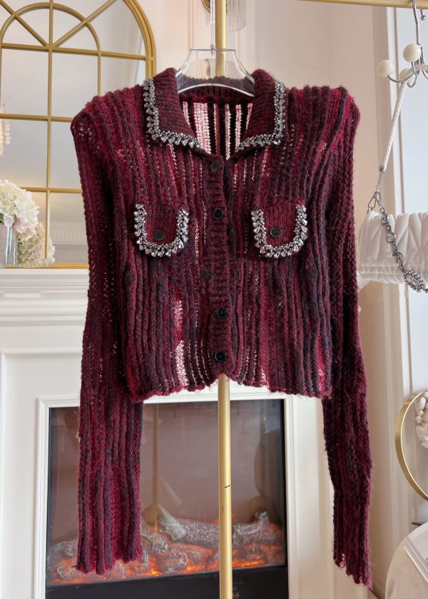 New Red Zircon Hollow Out Patchwork Knit Sweaters Spring - Image 2