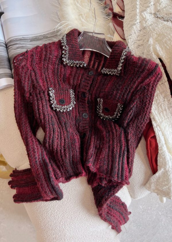 New Red Zircon Hollow Out Patchwork Knit Sweaters Spring - Image 3