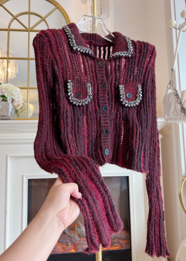 New Red Zircon Hollow Out Patchwork Knit Sweaters Spring - Image 4