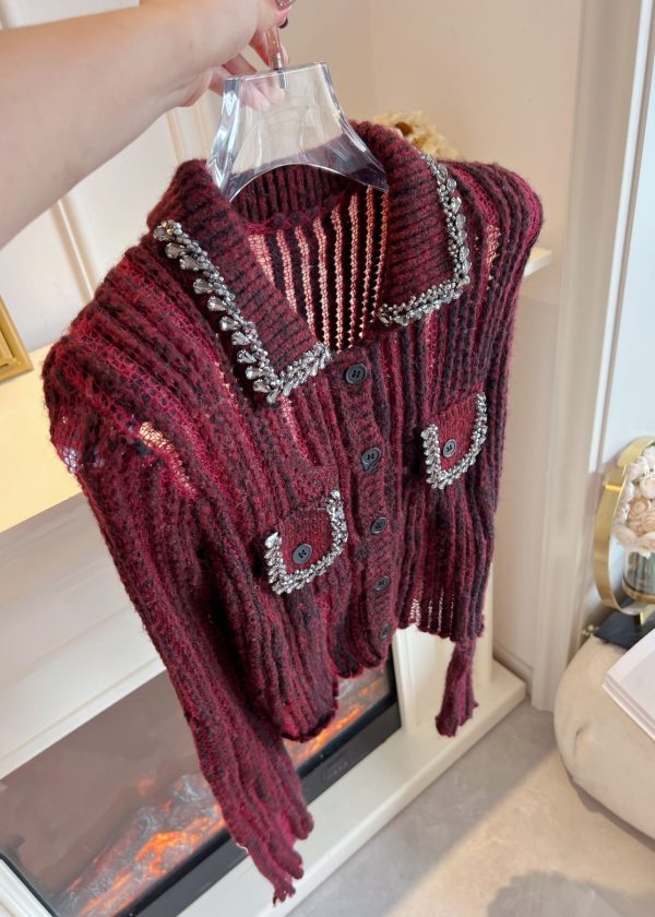 New Red Zircon Hollow Out Patchwork Knit Sweaters Spring - Image 5