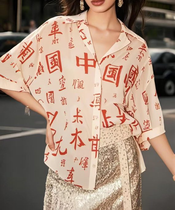 New Retro Chinese Character Chiffon Shirts Spring