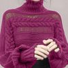 New Rose Turtleneck Hollow Out Cable Knit Sweaters Spring