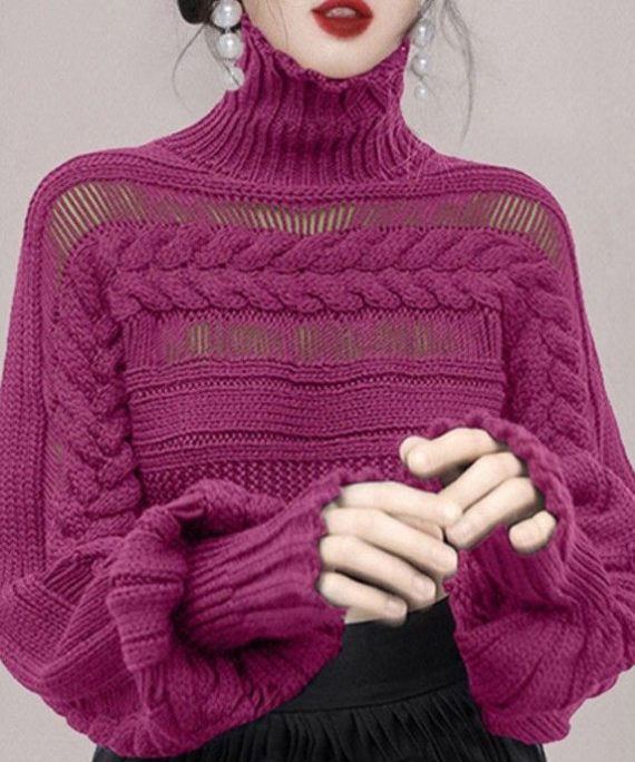 New Rose Turtleneck Hollow Out Cable Knit Sweaters Spring