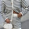 New Striped Button Coat And Shorts Knitting Cotton Two Piece Set Spring