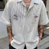 New Striped Print Pockets Cotton Men Shirt Summer