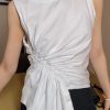 New White Asymmetrical Cinched Cotton Tank Sleeveless