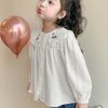 New White Button Solid Cotton Kids Girls Shirts Spring