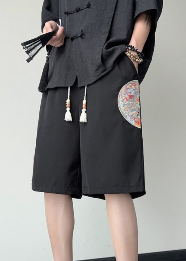 New White Embroideried Pockets Ice Silk Summer Mens Shorts - Image 2