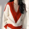 New White Fluffy Cozy Patchwork Knit Tops Spring