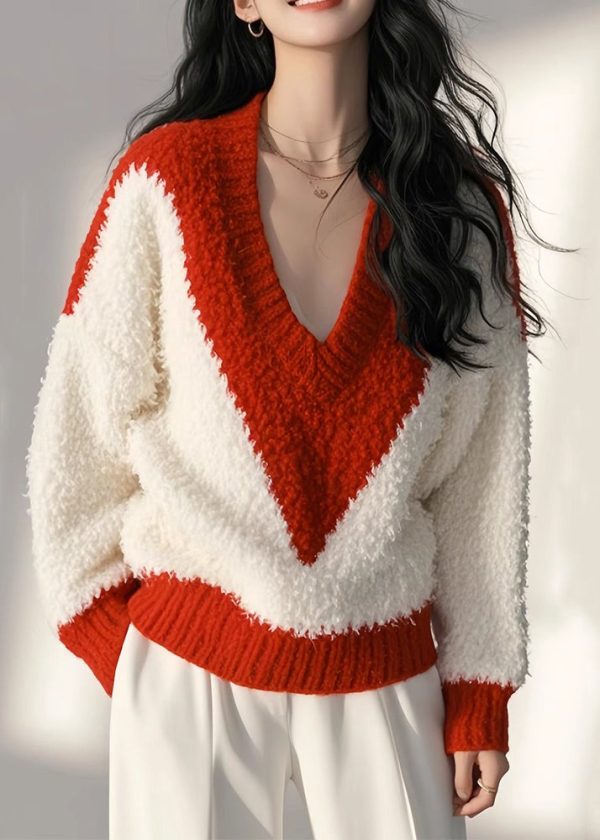 New White Fluffy Cozy Patchwork Knit Tops Spring - Image 5
