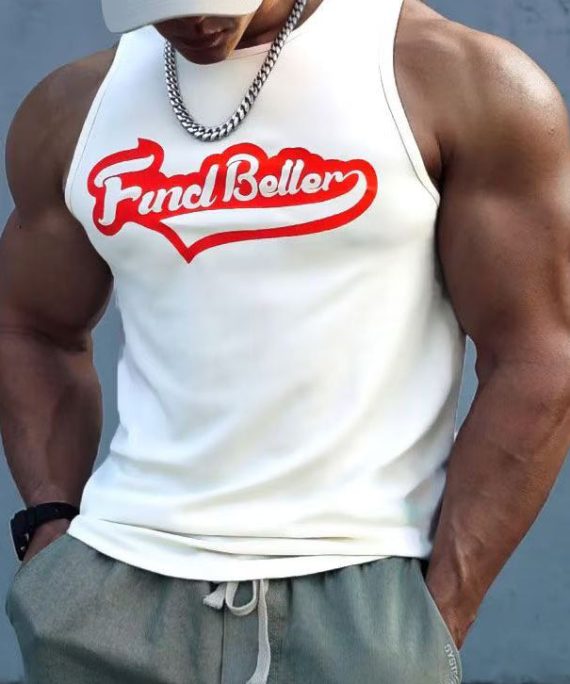 New White Letter Print Cotton Mens Tank Summer