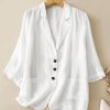 New White Notched Pockets Thin Linen Coats Half Sleeve