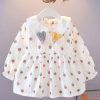 New White Peter Pan Collar Print Cotton Baby Dresses Long Dress