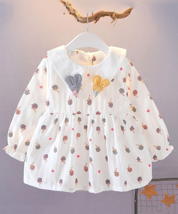 New White Peter Pan Collar Print Cotton Baby Dresses Long Dress