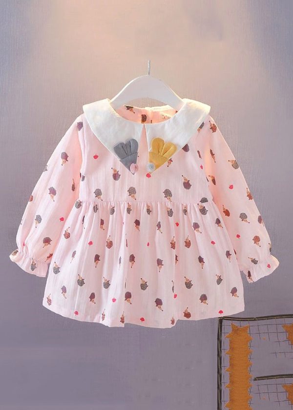 New White Peter Pan Collar Print Cotton Baby Dresses Long Dress - Image 2