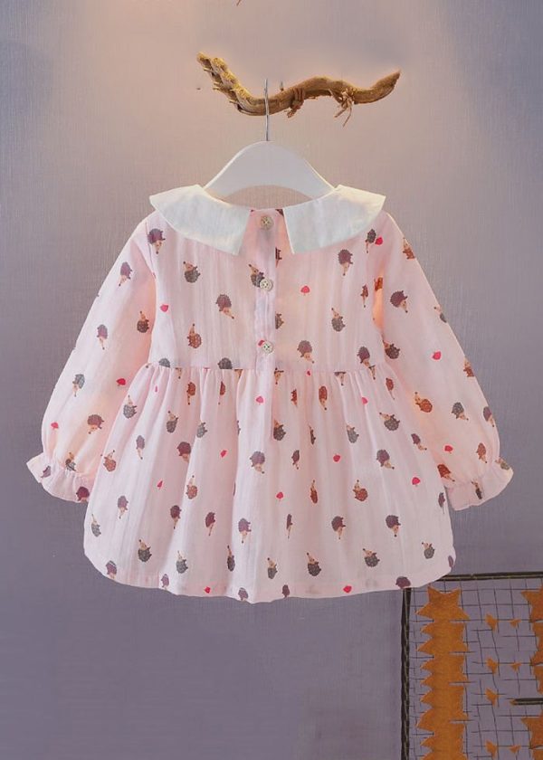New White Peter Pan Collar Print Cotton Baby Dresses Long Dress - Image 3