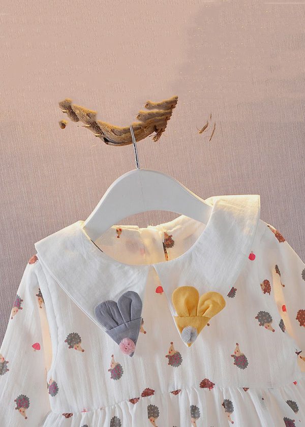 New White Peter Pan Collar Print Cotton Baby Dresses Long Dress - Image 4
