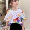 New White Print Cozy Cotton Kids T Shirt Short Sleeve