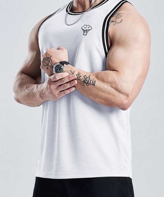 New White Print Hollow Out Cotton Mens Tank Summer