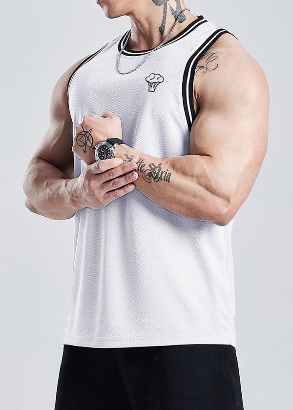 New White Print Hollow Out Cotton Mens Tank Summer