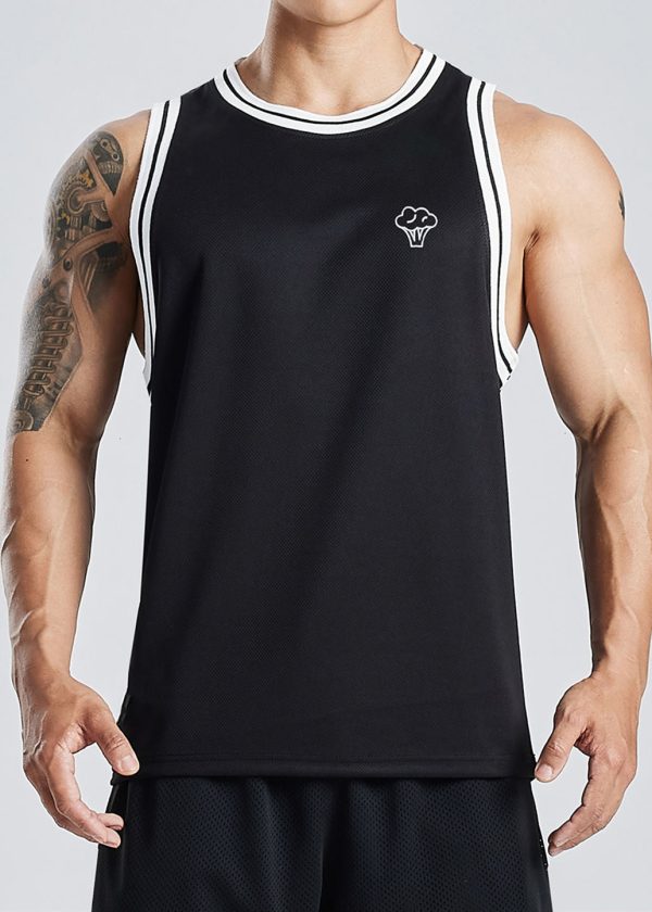New White Print Hollow Out Cotton Mens Tank Summer - Image 2