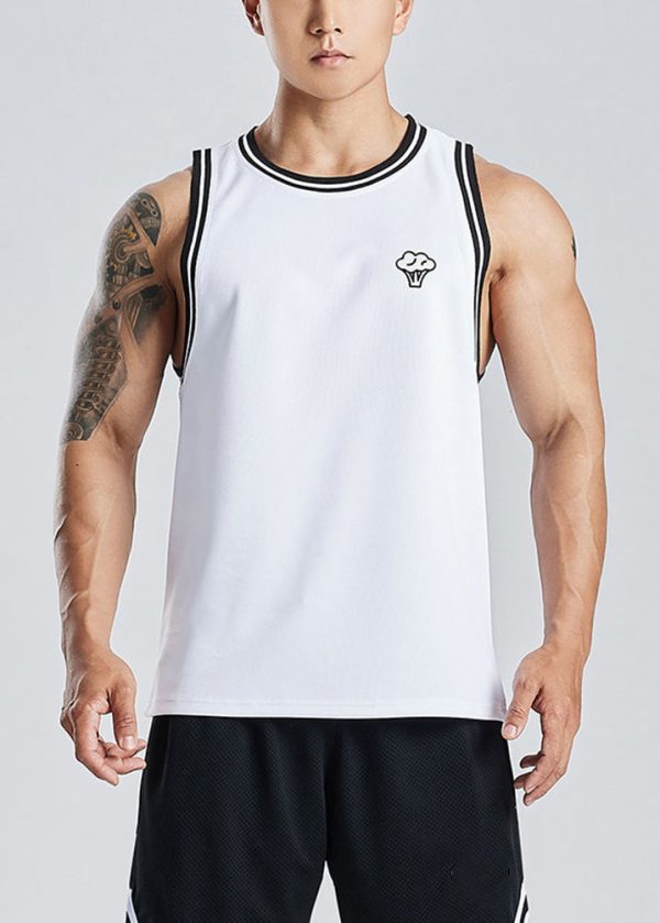 New White Print Hollow Out Cotton Mens Tank Summer - Image 3