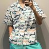 New White Print Pockets Cotton Shirts Mens Summer