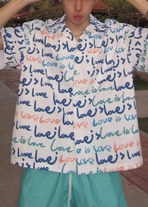 New White Print Pockets Cotton Shirts Mens Summer - Image 2