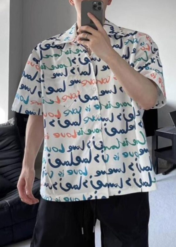 New White Print Pockets Cotton Shirts Mens Summer - Image 3