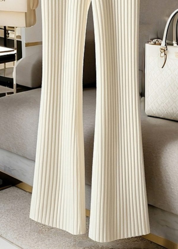 New White Solid High Waist Knit Pants Spring - Image 4