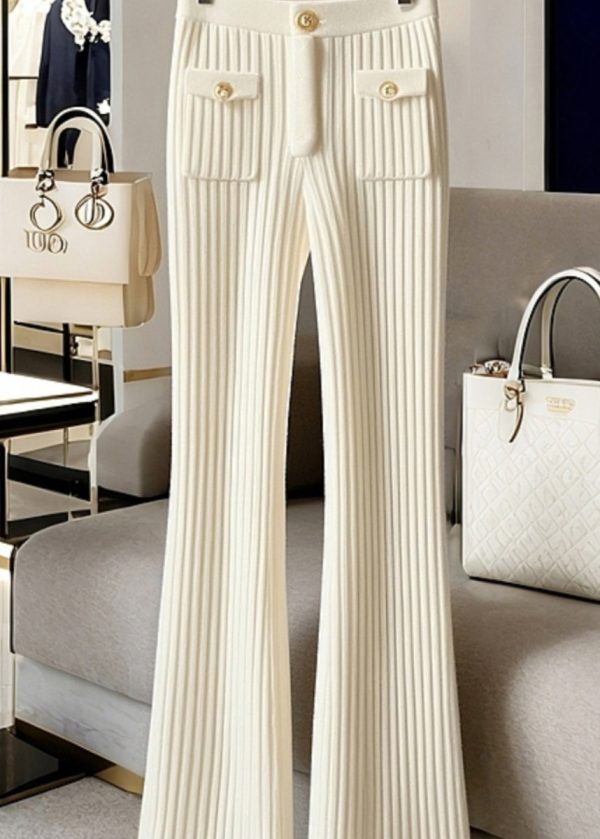 New White Solid High Waist Knit Pants Spring - Image 5