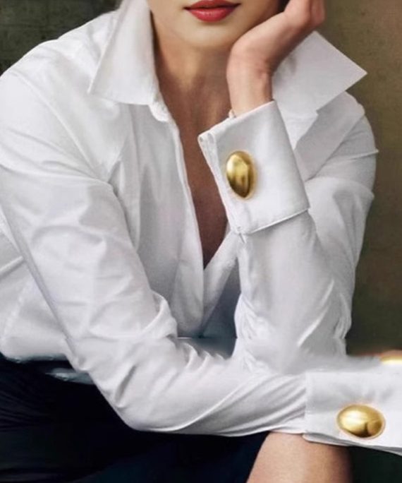 New White Stand Collar Solid Shirt Spring