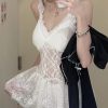 New White V Neck Lace Tank And Knit Cardigans Two Pieces Set Sleeveless