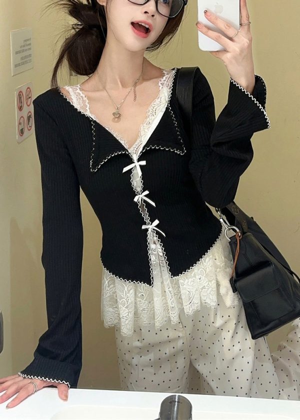 New White V Neck Lace Tank And Knit Cardigans Two Pieces Set Sleeveless - Image 3