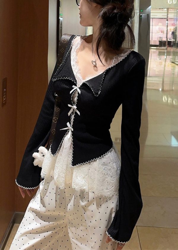 New White V Neck Lace Tank And Knit Cardigans Two Pieces Set Sleeveless - Image 5