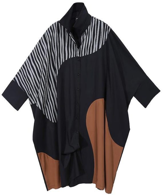 New Woman Long Batwing Sleeves Plus Size Patchwork Shirt Dress