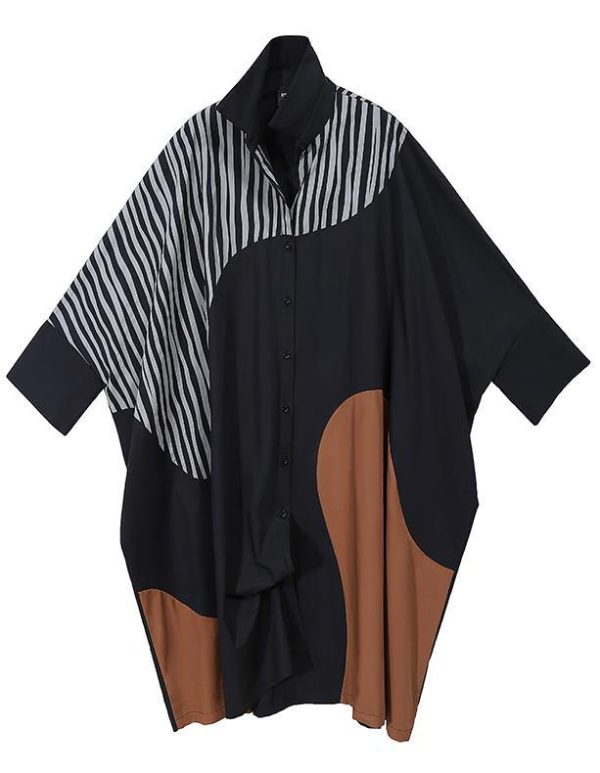New Woman Long Batwing Sleeves Plus Size Patchwork Shirt Dress
