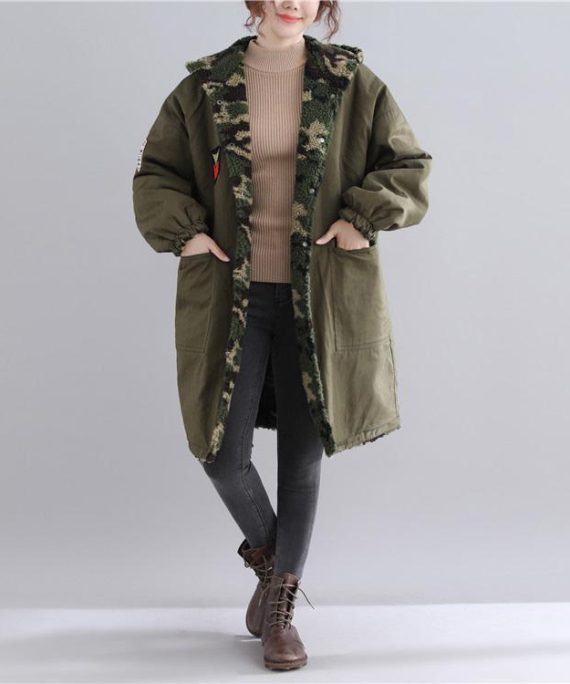 New army green parkas casual hooded jacket Fine pockets outwear