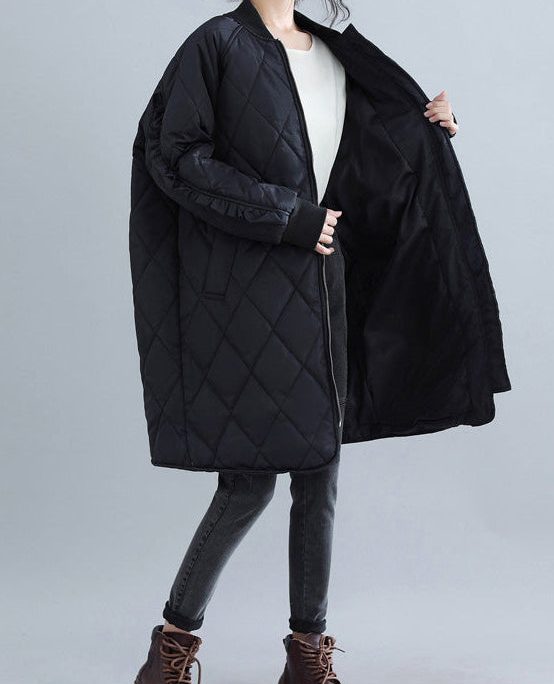 New black women parka plus size clothing stand collar Jackets & Coats women ruffles outwear