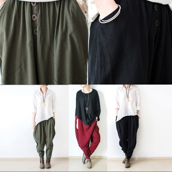 New burgundy loose cotton pants oversized harem pants trousers - Image 5