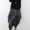 New original design gray literary irregular asymmetric wide-legged casual cropped trousers