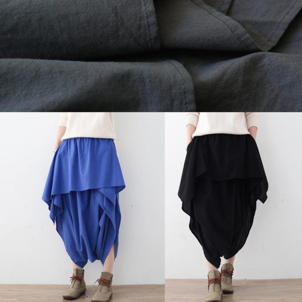 New original design gray literary irregular asymmetric wide-legged casual cropped trousers - Image 5