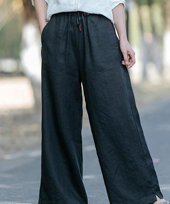 New style literature and art black casual pants Elastic Waist Wide Leg Pants