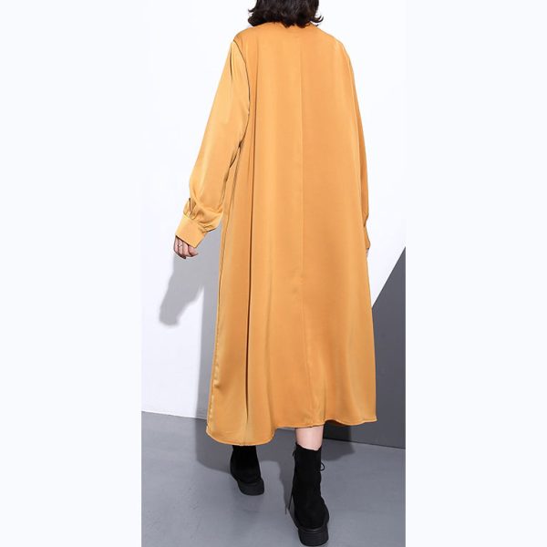New yellow silk cotton blended caftans plus size clothing stand collar silk cotton blended clothing dress fine pockets Cinched caftans - Image 4