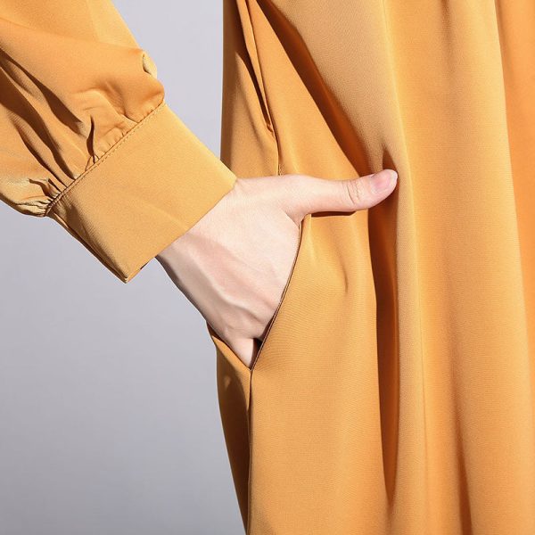 New yellow silk cotton blended caftans plus size clothing stand collar silk cotton blended clothing dress fine pockets Cinched caftans - Image 5