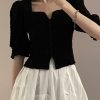 Novelty Black Square Collar Shirts Half Sleeve