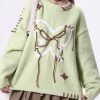 Novelty Plus Size Green O Neck Lace Up Knit Sweaters Spring