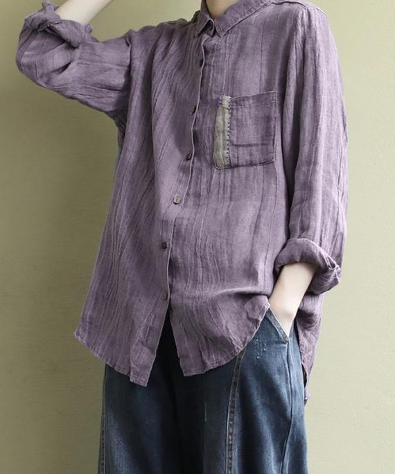 Art Lapel Wrinkled Shirts Inspiration Purple Blouses