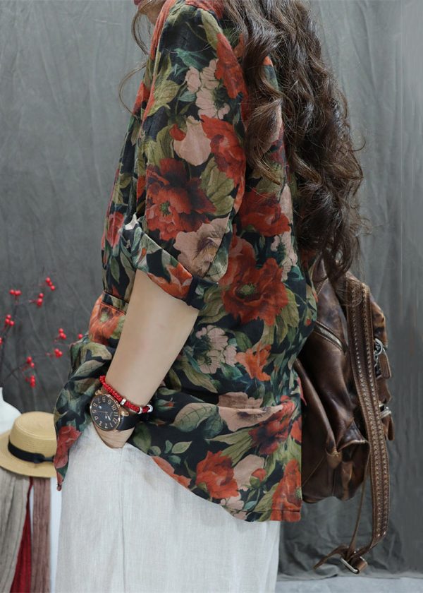 Orange Button Pockets Cotton Coats Peter Pan Collar Bracelet Sleeve - Image 3