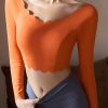 Orange Ruffled Patchwork Solid Yoga Top